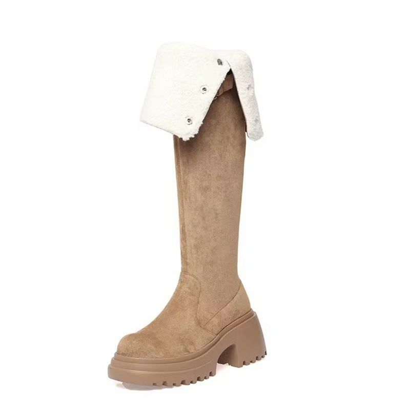 Women Knee High Boots Chunky Heeled Suede Cowgirl Cosplay Biker Boots