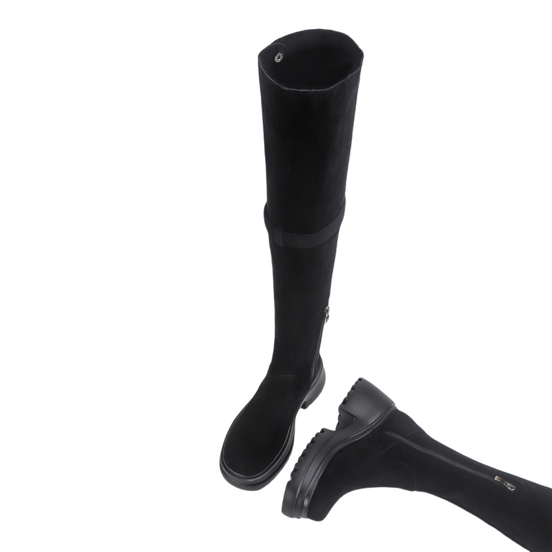Women Knee High Boots Chunky Heeled Suede Cowgirl Cosplay Biker Boots