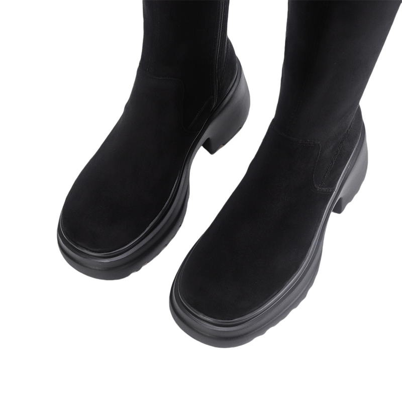 Women Knee High Boots Chunky Heeled Suede Cowgirl Cosplay Biker Boots