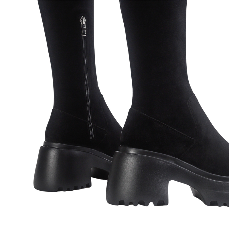 Women Knee High Boots Chunky Heeled Suede Cowgirl Cosplay Biker Boots