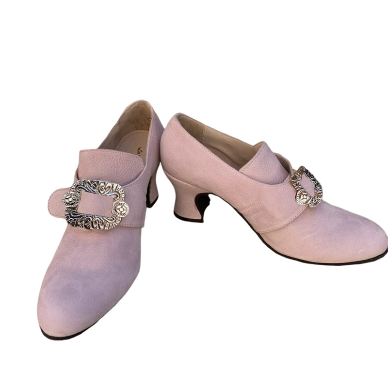 Women Loafers Mid Heel Shoes with Metal Buckle Embellishments