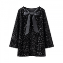 Women Long Sleeve Sparkly Sequin Mini Dress Bow Tie Loose Blouse - AwwwCos