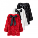 Women Long Sleeve Sparkly Sequin Mini Dress Bow Tie Loose Blouse - AwwwCos