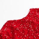 Women Long Sleeve Sparkly Sequin Mini Dress Bow Tie Loose Blouse - AwwwCos