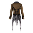 Women Medieval Gothic Mid-Length Coat Brown Stand-Neck Slim-Fit Trench