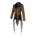 Women Medieval Gothic Mid-Length Coat Brown Stand-Neck Slim-Fit Trench