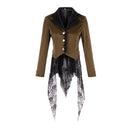 Women Medieval Gothic Mid-Length Coat Brown Stand-Neck Slim-Fit Trench