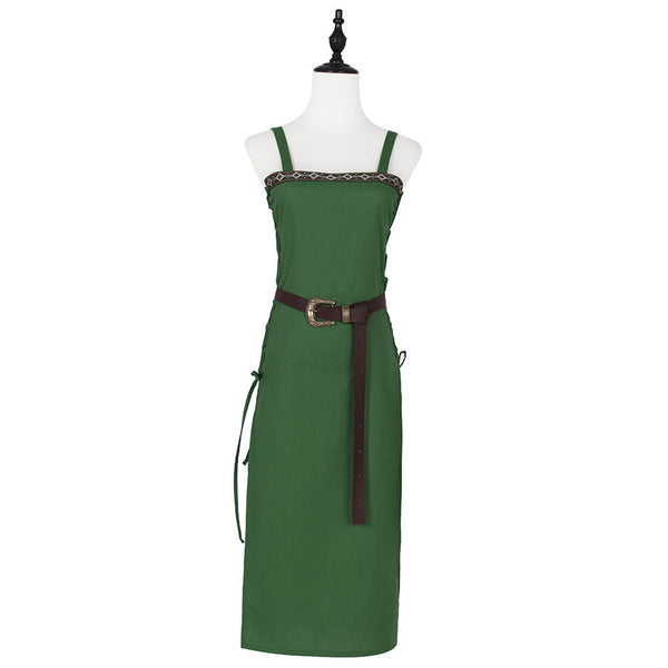 Women Medieval Viking Cosplay Costume Spaghetti Strap Lace Up Peasant Dress - AwwwCos