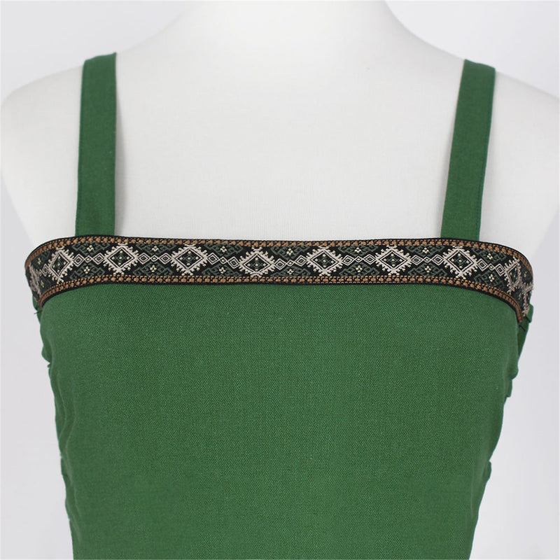 Women Medieval Viking Cosplay Costume Spaghetti Strap Lace Up Peasant Dress - AwwwCos