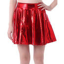 Women Metallic Shiny Pleated A Line Stage Clubwear High Waist Mini Skater Skirt - AwwwCos