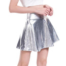 Women Metallic Shiny Pleated A Line Stage Clubwear High Waist Mini Skater Skirt - AwwwCos