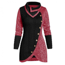 Women Mock Buttons Cable Knit Tunic Asymmetric Long Pullover Sweater Jumper - AwwwCos