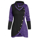 Women Mock Buttons Cable Knit Tunic Asymmetric Long Pullover Sweater Jumper - AwwwCos