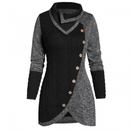 Women Mock Buttons Cable Knit Tunic Asymmetric Long Pullover Sweater Jumper - AwwwCos