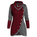 Women Mock Buttons Cable Knit Tunic Asymmetric Long Pullover Sweater Jumper - AwwwCos