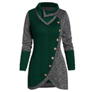 Women Mock Buttons Cable Knit Tunic Asymmetric Long Pullover Sweater Jumper - AwwwCos