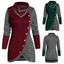 Women Mock Buttons Cable Knit Tunic Asymmetric Long Pullover Sweater Jumper - AwwwCos