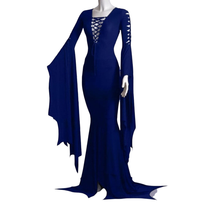 Women Morticia Floor Length Gothic Witch Mermaid Bnadage Dress - AwwwCos