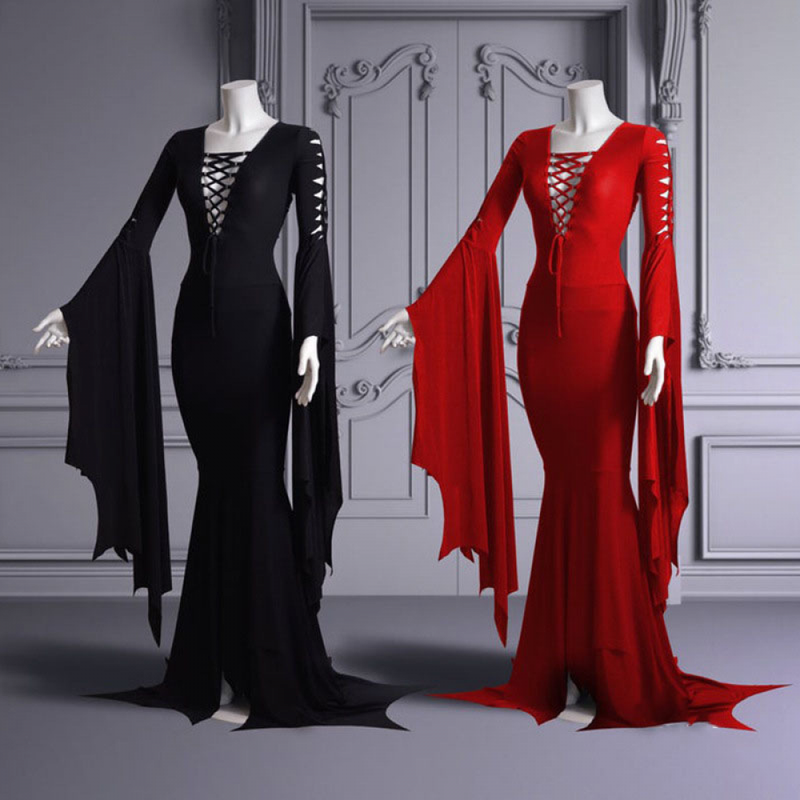 Women Morticia Floor Length Gothic Witch Mermaid Bnadage Dress - AwwwCos