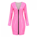 Women Nightclub Four Sided Elastic Shiny Faux Leather Zipper Dress Bodycon Skirt