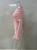 Women Off Shoulder Mini Bodycon Dress Crochet Mesh Sweater
