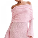 Women Off Shoulder Mini Bodycon Dress Crochet Mesh Sweater