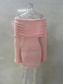 Women Off Shoulder Mini Bodycon Dress Crochet Mesh Sweater