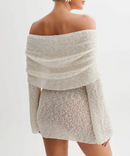 Women Off Shoulder Mini Bodycon Dress Crochet Mesh Sweater