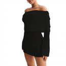 Women Off Shoulder Mini Bodycon Dress Crochet Mesh Sweater