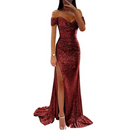 Women Off Shoulder Prom Dress Long Sparkly Sequin Evening Gown With Slit - AwwwCos