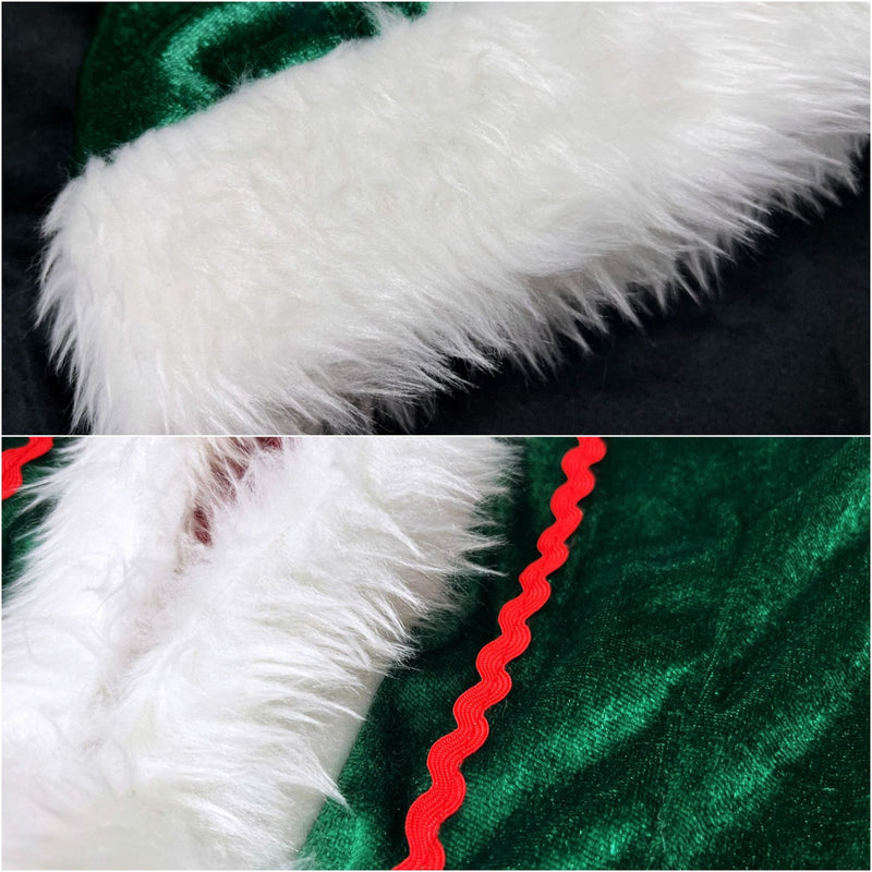 Women Party Christmas Mrs Claus Cosplay Costume Red Green Velvet Dress Hat - AwwwCos