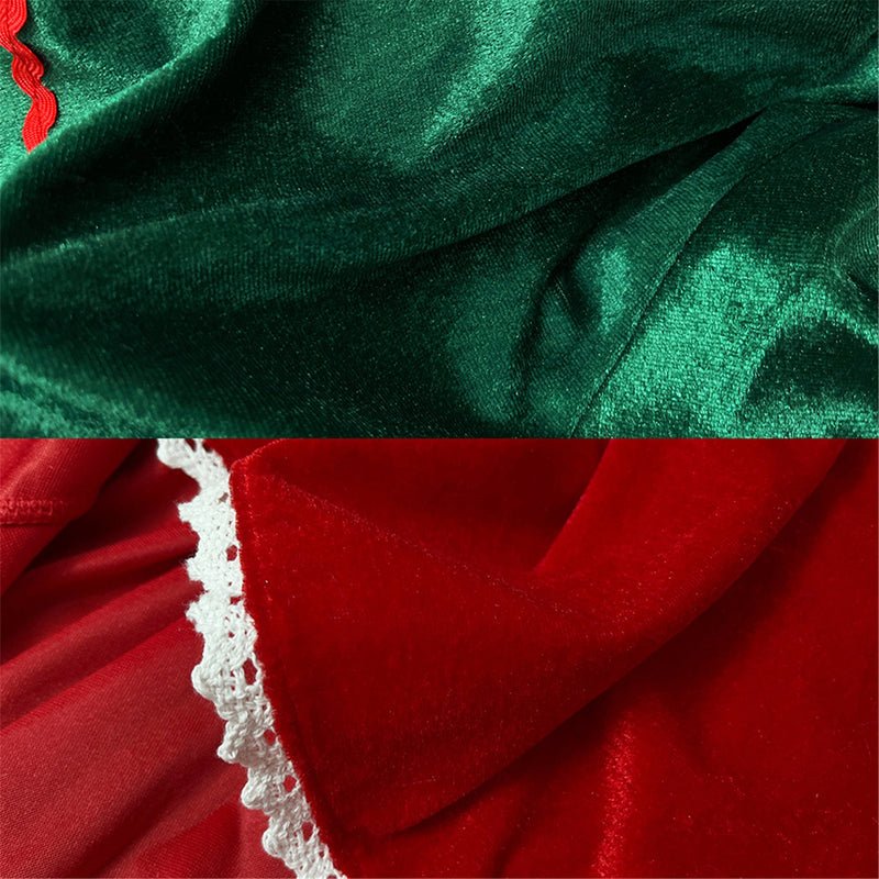 Women Party Christmas Mrs Claus Cosplay Costume Red Green Velvet Dress Hat - AwwwCos