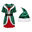 Women Party Christmas Mrs Claus Cosplay Costume Red Green Velvet Dress Hat - AwwwCos