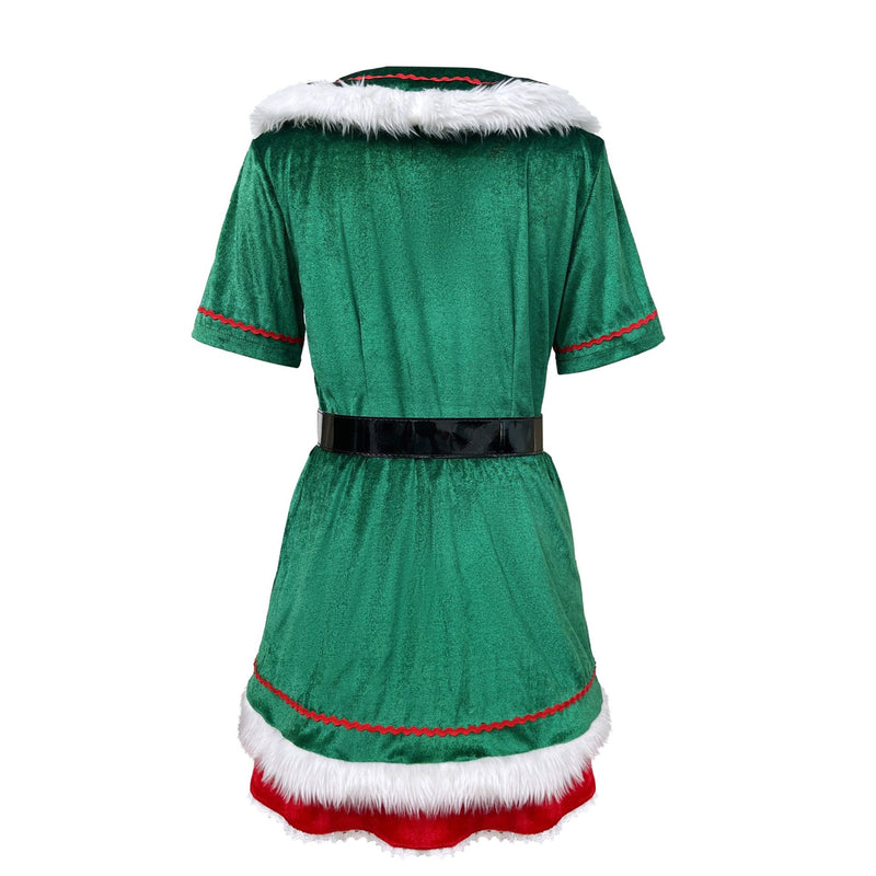 Women Party Christmas Mrs Claus Cosplay Costume Red Green Velvet Dress Hat - AwwwCos