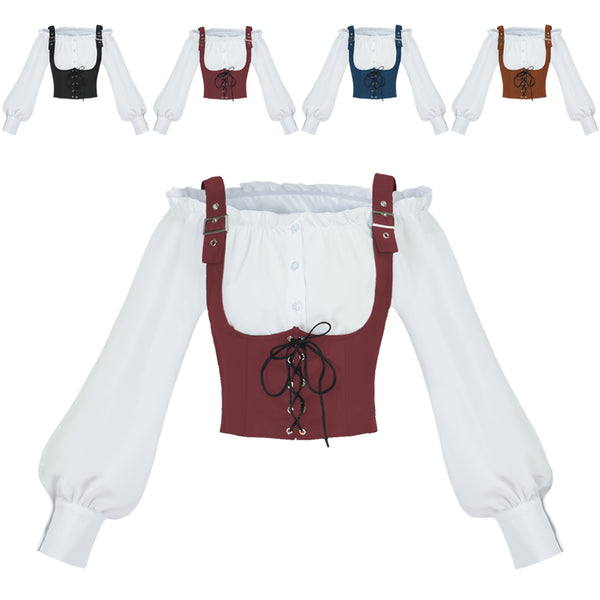 Women Pirate Cosplay Medieval Corset Vest Steampunk Bodice Shirt - AwwwCos