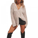 Women Plus Size Loose Fit Sequin Tops Long Sleeve Button Shiny Glitter Shirts