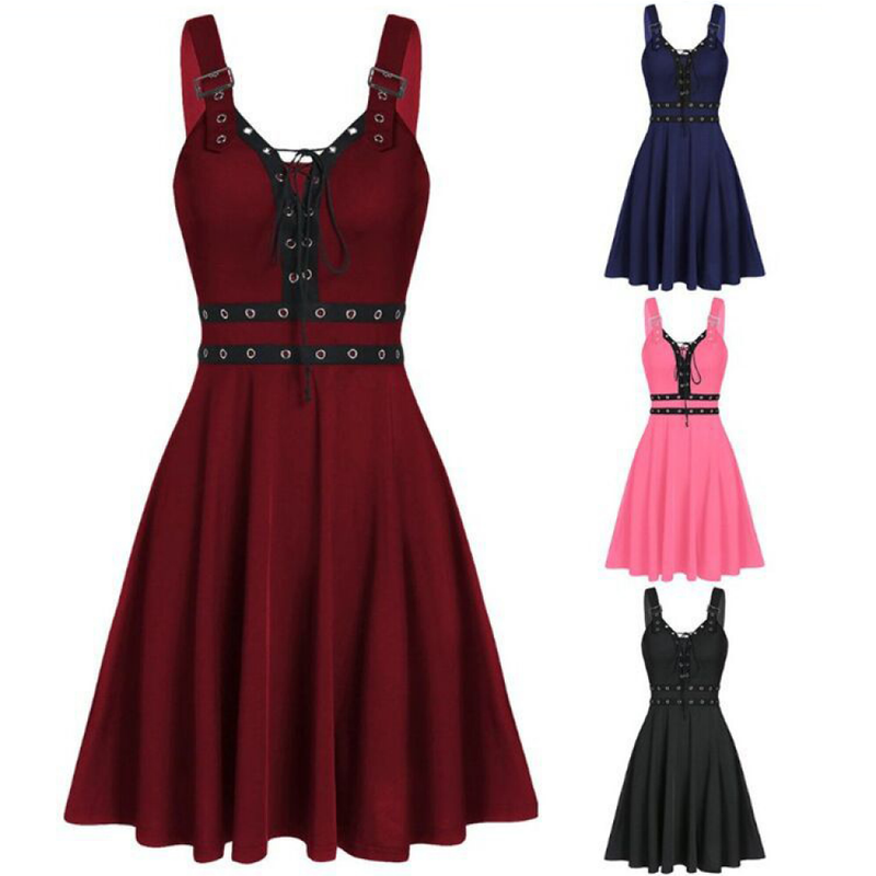 Women Plus Size Wrap Gothic Vintage Spaghtti Strap Party Maxi Dress