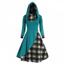 Women Plush Patchwork Christmas Hooded High Low Flounce Hem Knit Dress - AwwwCos