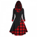 Women Plush Patchwork Christmas Hooded High Low Flounce Hem Knit Dress - AwwwCos