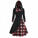 Women Plush Patchwork Christmas Hooded High Low Flounce Hem Knit Dress - AwwwCos