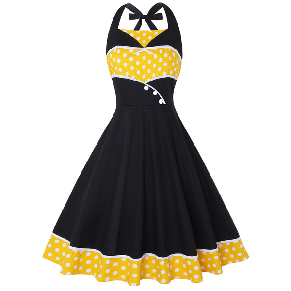 Women Polka Dots Halter Neck 1950s Vintage Sailor Dress