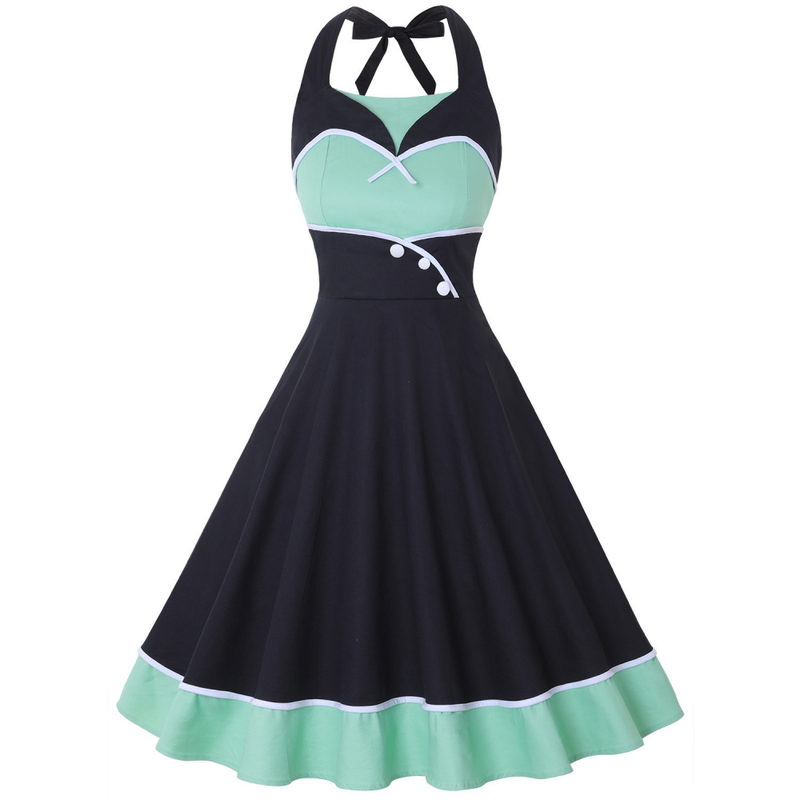 Women Polka Dots Halter Neck 1950s Vintage Sailor Dress