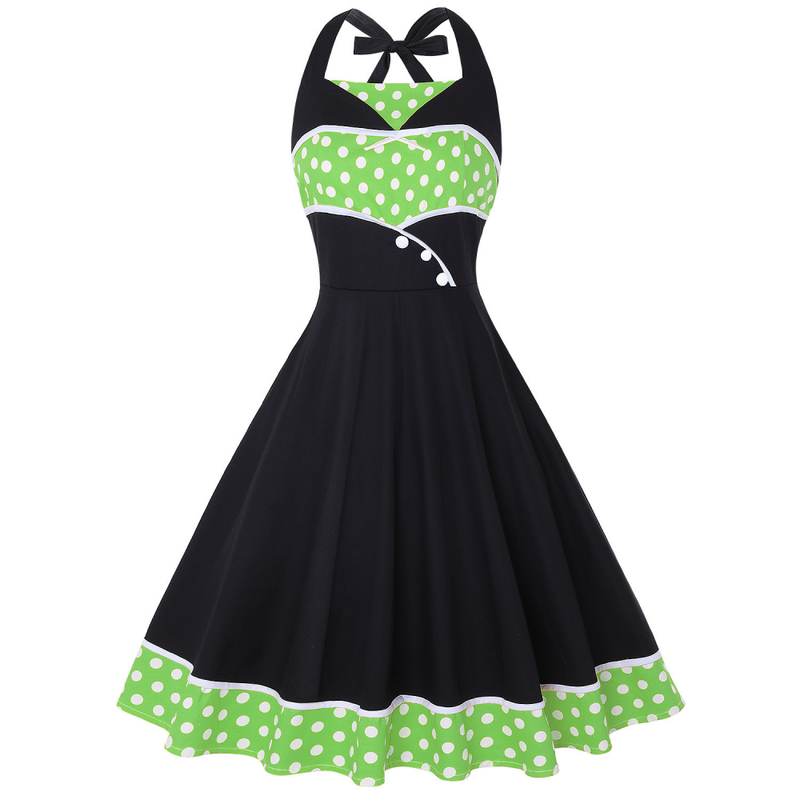 Women Polka Dots Halter Neck 1950s Vintage Sailor Dress