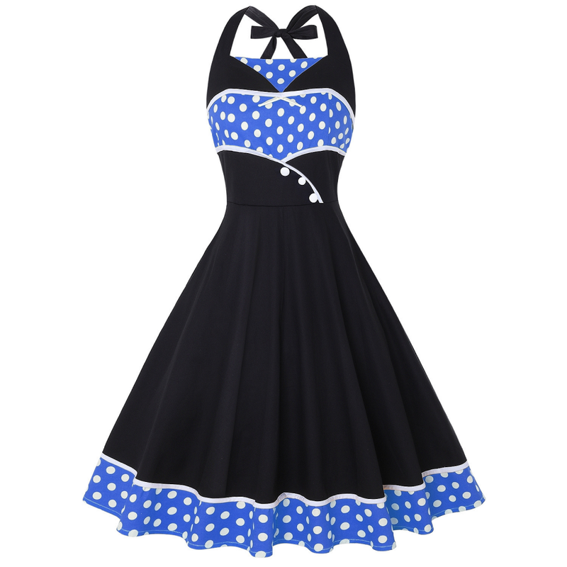 Women Polka Dots Halter Neck 1950s Vintage Sailor Dress