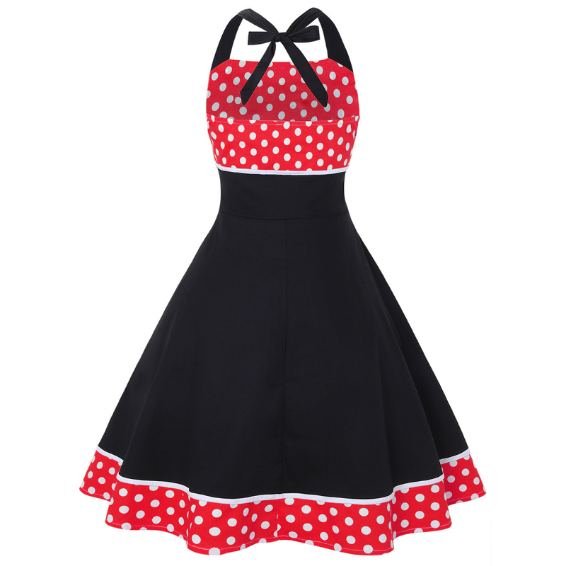Women Polka Dots Halter Neck 1950s Vintage Sailor Dress