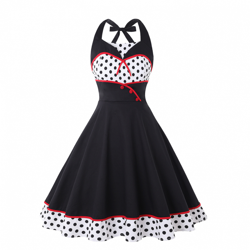 Women Polka Dots Halter Neck 1950s Vintage Sailor Dress