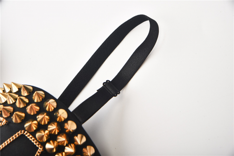Women Punk Bustier Rivets Chains Spaghetti Strap Skull Bra Corset - AwwwCos