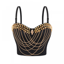 Women Punk Bustier Rivets Chains Spaghetti Strap Skull Bra Corset - AwwwCos
