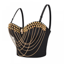 Women Punk Bustier Rivets Chains Spaghetti Strap Skull Bra Corset - AwwwCos