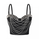 Women Punk Bustier Rivets Chains Spaghetti Strap Skull Bra Corset - AwwwCos